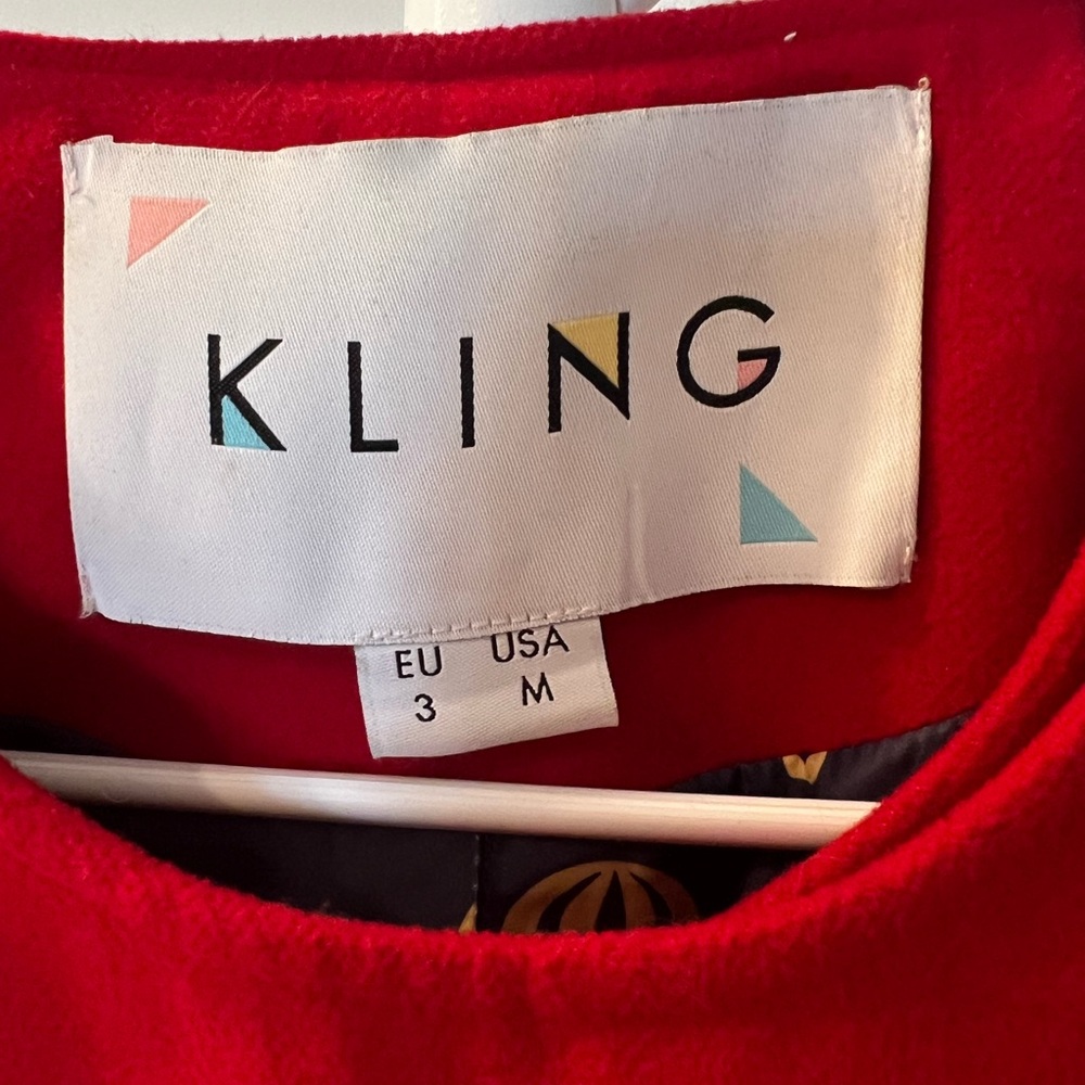 Kling Red Statement Flare Coat with Hot Air Balloon Lining Size Medium - Picture 6 of 8
